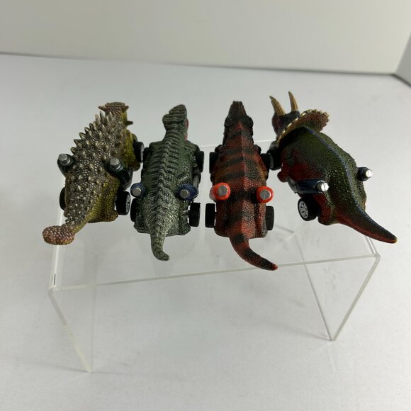 Lot 4 Dinosaur Motorized Pull Back Cars Toys Triceratops Ankylosaurus Works - Picture 3 of 7
